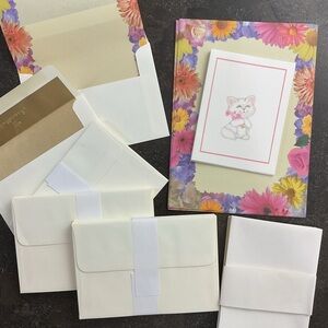 Vintage floral stationary and cat blank note cards set